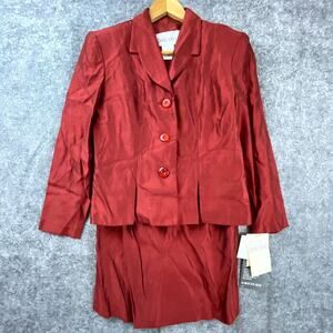 Vintage Dani Max Lois Snyder Skirt Suit Womens 4 Red Single Breasted USA Career